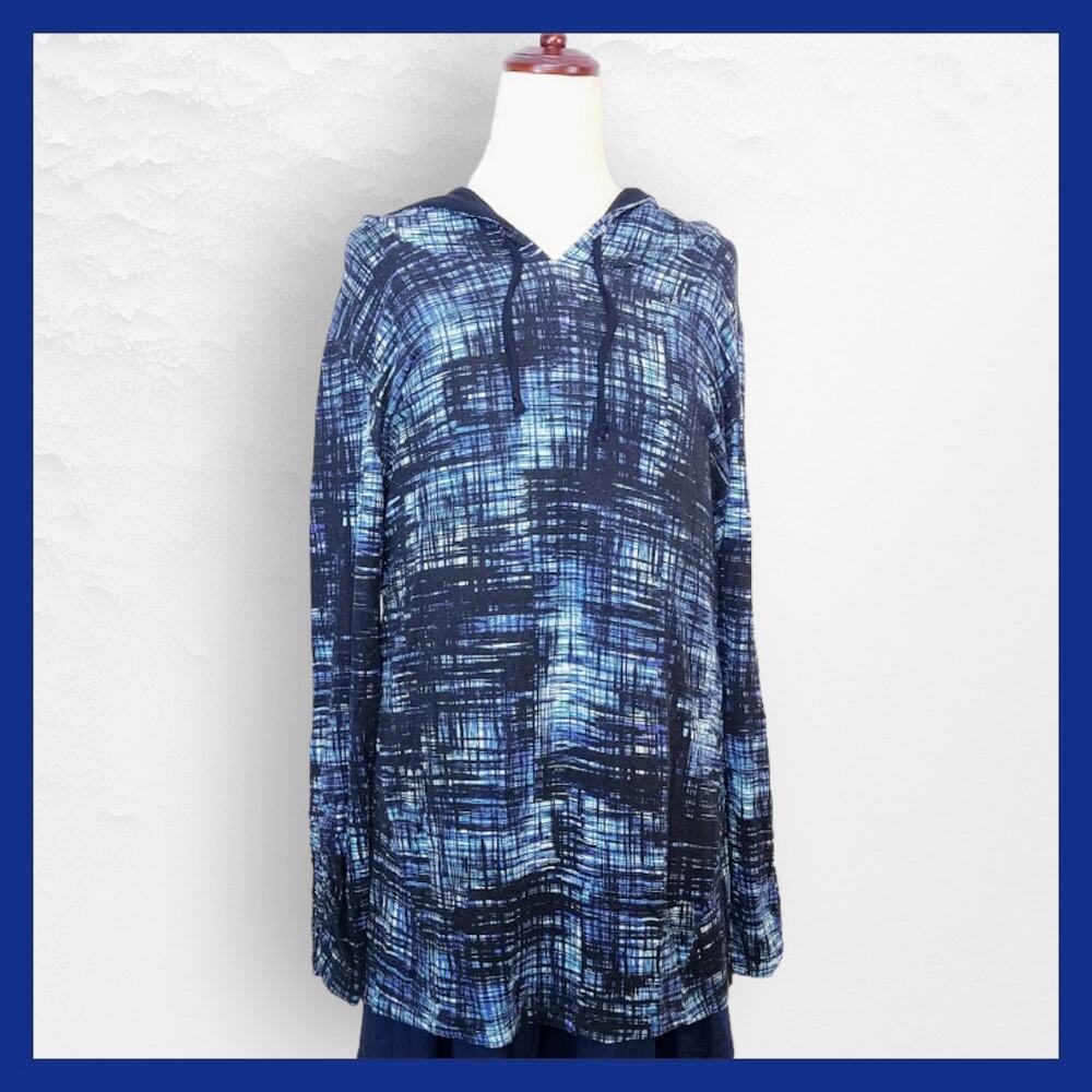 Soma abstract plaid hoodie size M blue black